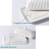 Butter Dish with Lid for Countertop, White Ceramic Butter Dishes with Covers, European Porcelain Butter Container, Butter Holder for 1 Western or Eastern Butter Stick
