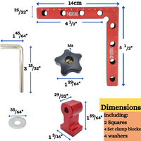 90 Degree Positioning Squares,  5.5" x 5.5" Aluminum Positioning Square Kit w/ 2 Clamping Squares Plus 4 Clamps, Right Angle Clamps for Carpenter &  DIY Woodworking Projects