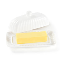 Butter Dish with Lid for Countertop, White Ceramic Butter Dishes with Covers, European Porcelain Butter Container, Butter Holder for 1 Western or Eastern Butter Stick