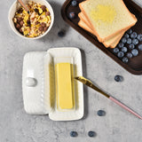 Butter Dish with Lid for Countertop, White Ceramic Butter Dishes with Covers, European Porcelain Butter Container, Butter Holder for 1 Western or Eastern Butter Stick