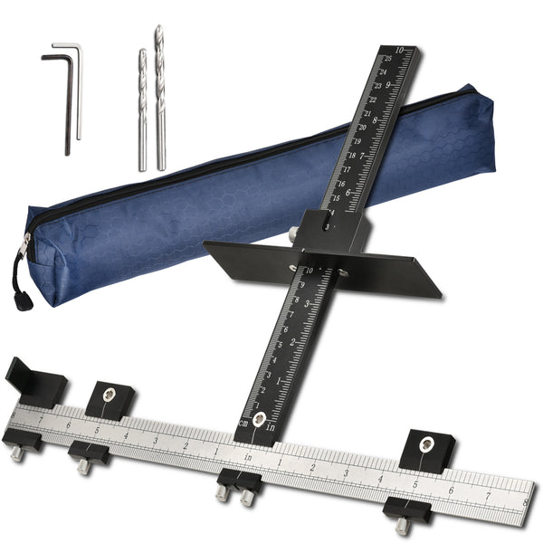 All Metal Cabinet Hardware Jig, with Switchable 5mm & 4.2mm Drilling Guide, Cabinet Hole Drilling Template for Knob/Handle/Pull. Extra 2 Drill Bits and 1 Set of Fittings, With 2 Scale, Inch & Metric