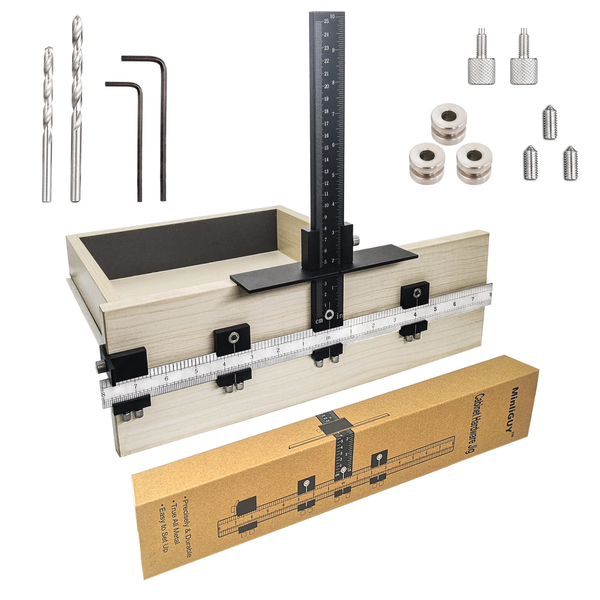 MinliGUY Cabinet Hardware Template Tool for Cabinet Door Handle/Knob/Drawer Pull Mounting, Adjustable & Upgrade Cabinet Hardware Jig All Metal W/Double Thumbscrews and 5mm& 4mm Drill Bushing Guide Visit the MinliGUY Store