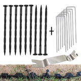 MinliGUY Landscape Edging Stakes 8inch 20pcs & Metal 6 inch U Shaped Stakes 20PCS Combo with Nail Extractor for Reusing Stakes